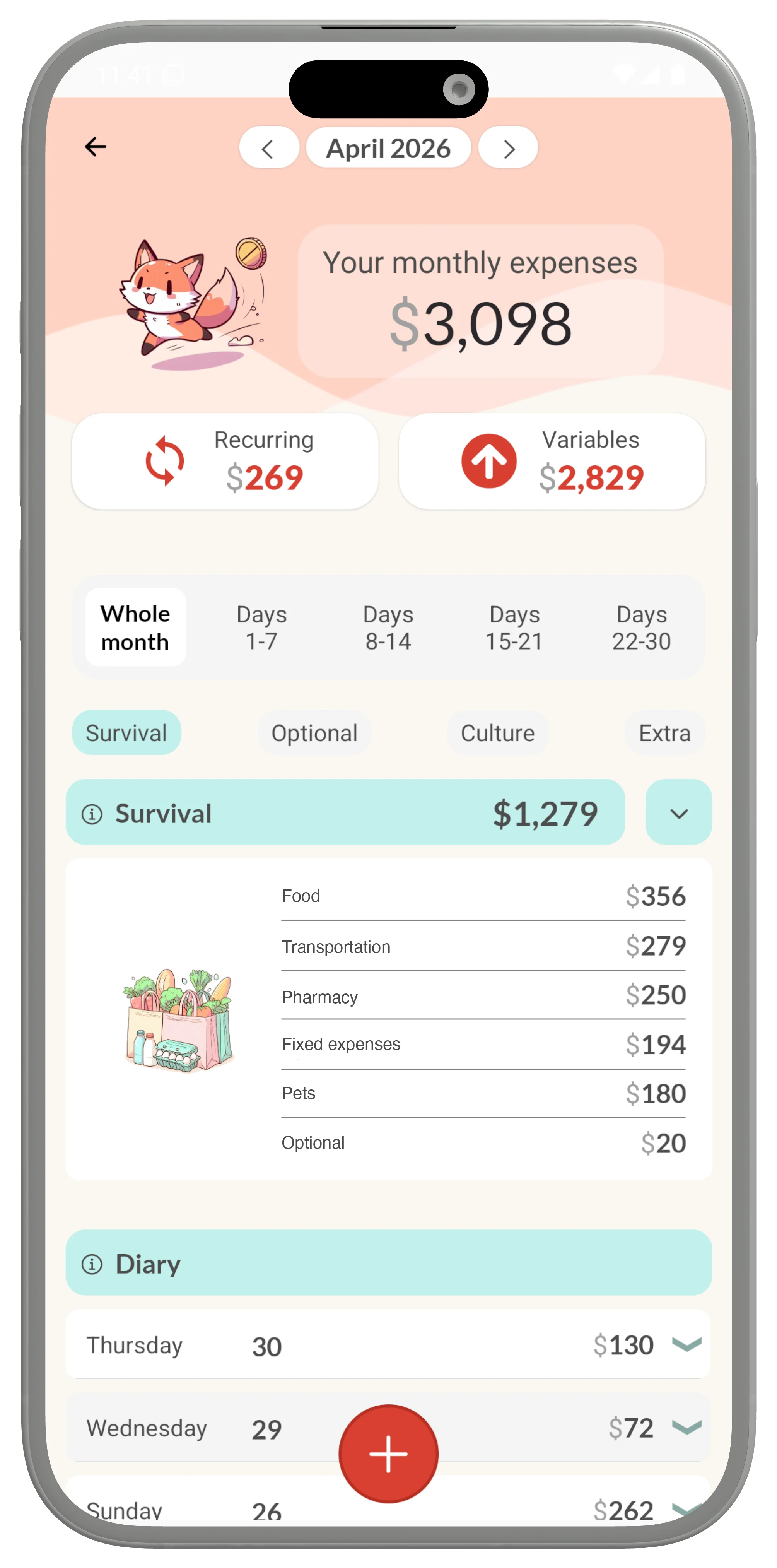 Savings analysis mockup